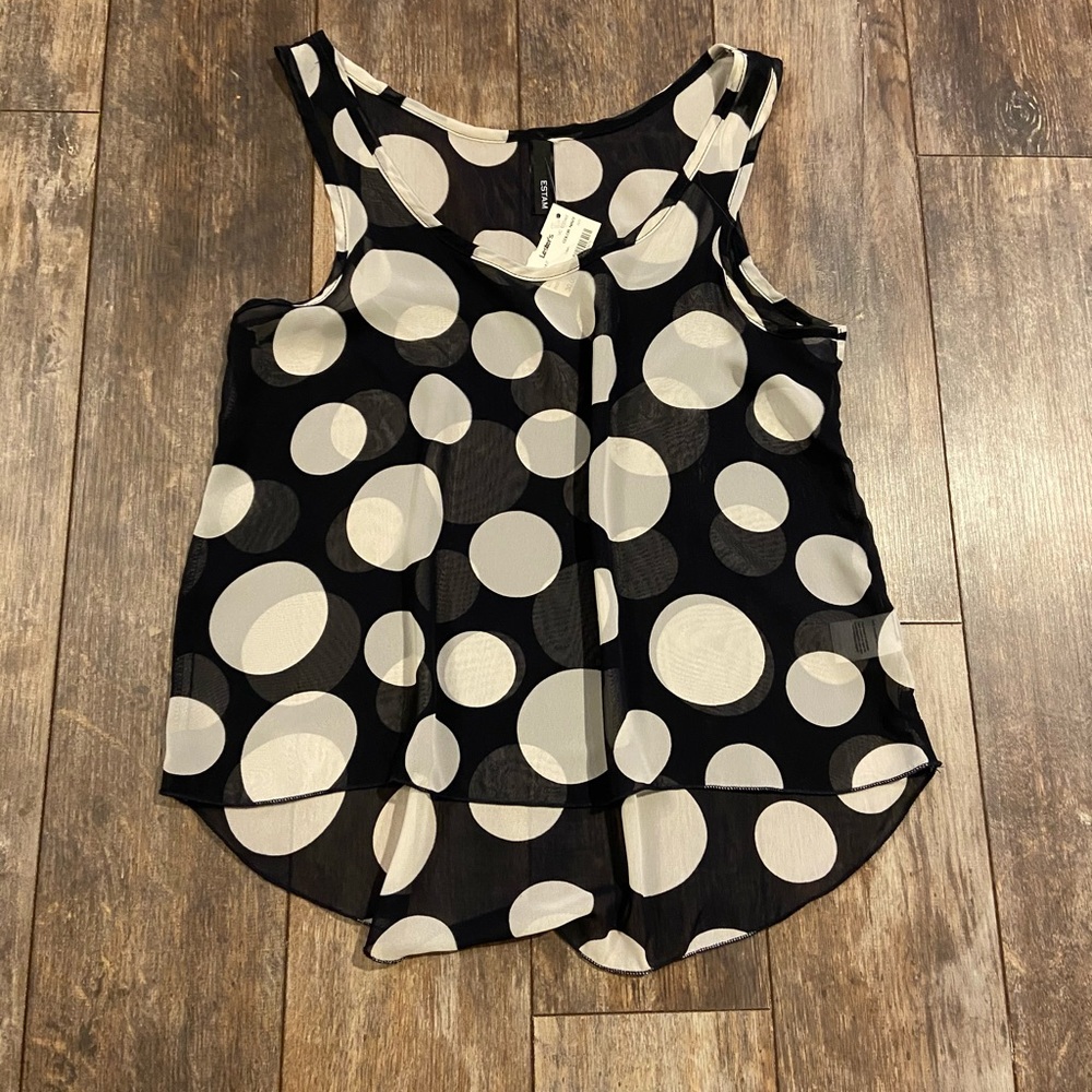 Estam navy and white polka dot shirt